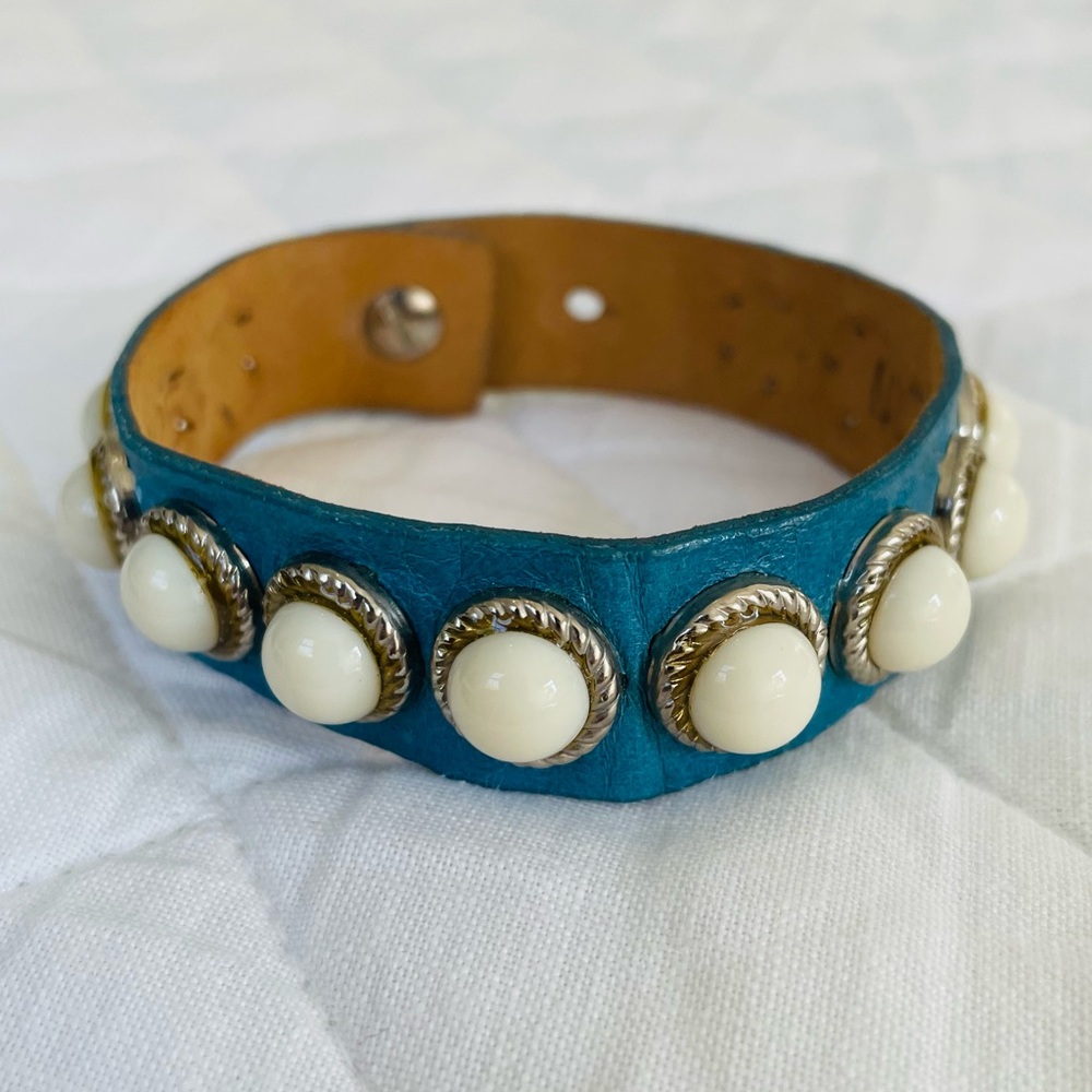 Blue Leather Studded Bracelet